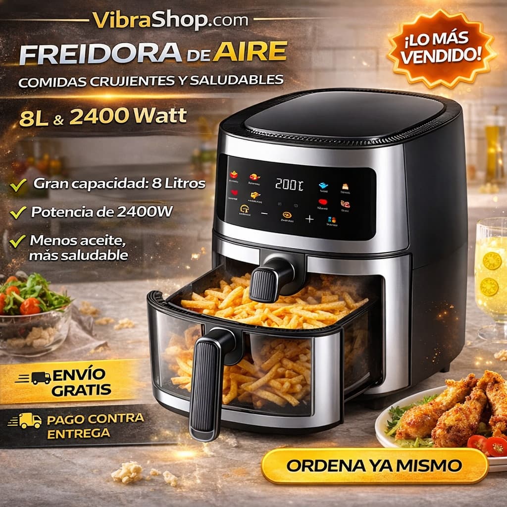 La Freidora de Aire Silver 8L 2400W es un modelo potente y de gran capacidad.